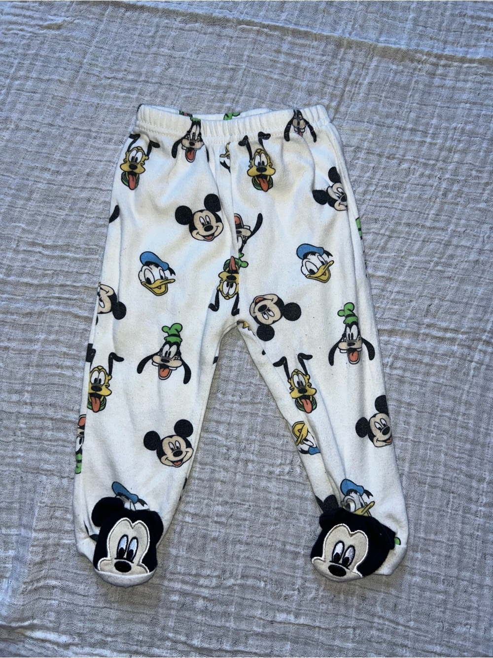Disney Baby White Pajama Pants with Multicolor Mickey & Friends Print